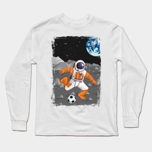 Moon Football Soccer Playing Astronaut Travel Poster Long Sleeve T-Shirt